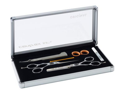 SIBEL Centrax Kit set levácké nůžky + efilační nůžky + břitva