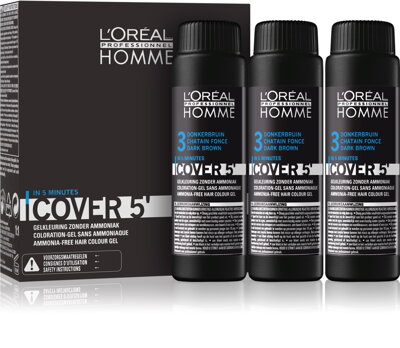 L'ORÉAL PROFESSIONNEL Homme Cover 5 - č. 3 barva na vlasy pro muže tmavohnědá - 3 x 50 ml