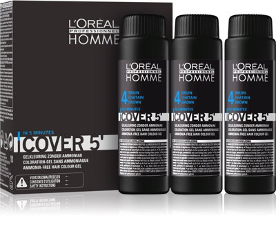 L'ORÉAL PROFESSIONNEL Homme Cover 5 - č. 4 barva na vlasy pro muže středně hnědá - 3 x 50 ml