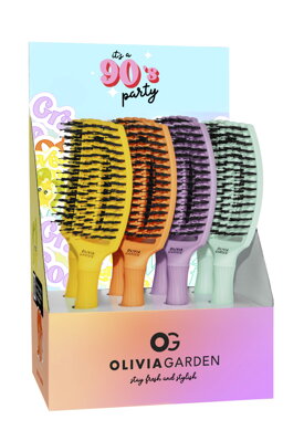 OLIVIA GARDEN Finger Brush Nineties Combo Set kartáč na vlasy masážní 6-řadý střední 12 ks barevný mix (bez stojanu)
