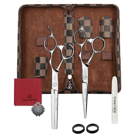 OLIVIA GARDEN set Silk Cut Pro 5,75" + efilační 6,35" - 35 zubů + hnědé pouzdro