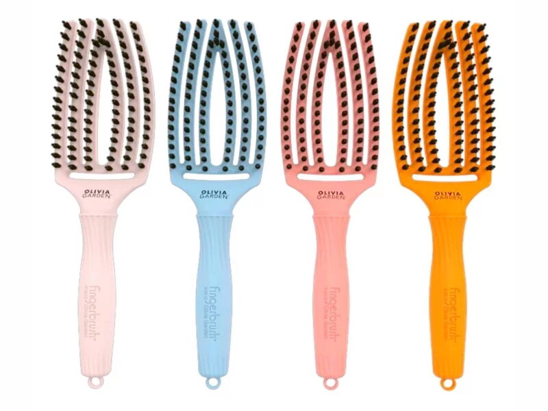 OLIVIA GARDEN Finger Brush set 12 ks kartáč na vlasy masážní 6-řadá střední různé barvy