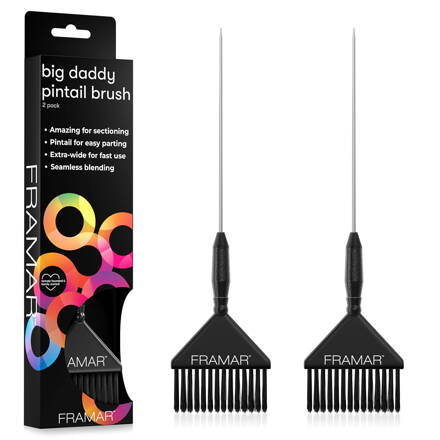 FRAMAR Pin Tail Big Daddy Brush set 2 ks štětec pro barvení vlasů černý šířka 6,5 ​​cm