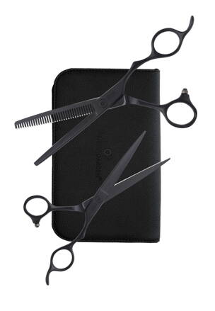 OLIVIA GARDEN Silk Cut Pro Matt Black Set 6,5&quot; + 6,35&quot; kadeřnické nůžky